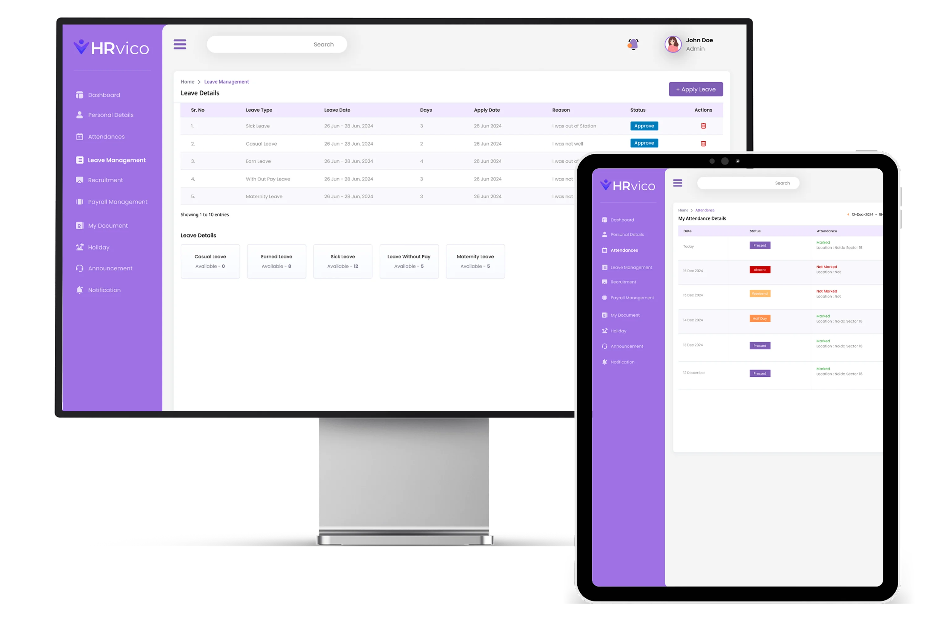 HRVICO Employee Dashboard